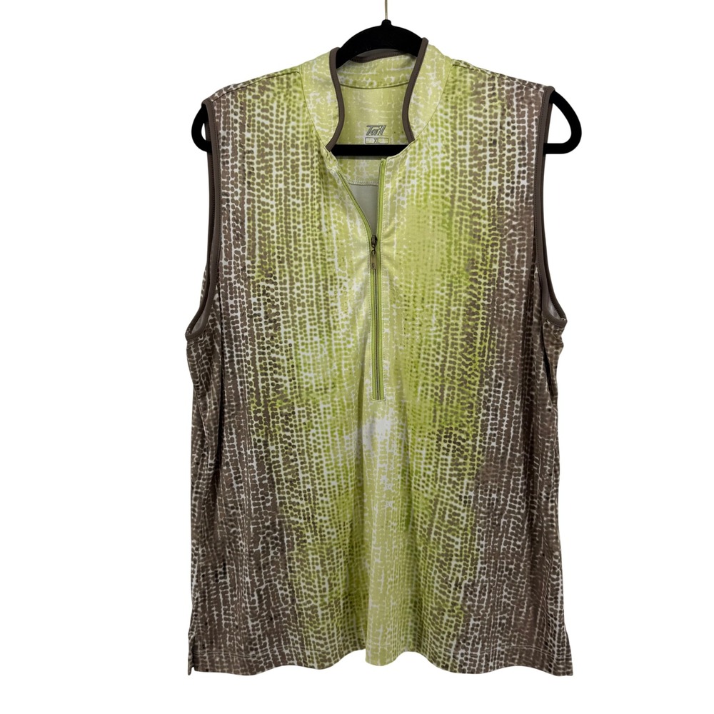Tail Activewear Womens XL Golf Top Lime Green Brown Dot Print Quarter Zip GF0391
